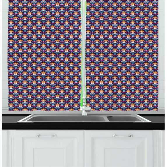 Ambesonne Clown Kitchen Curtains, Joyful Cheerful Man Fun Time, 55"x45", Indigo and Multicolor