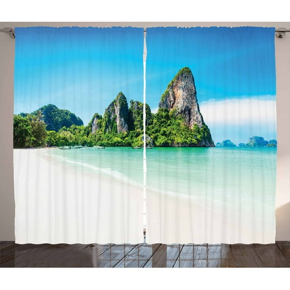 Ambesonne Coastal Curtains 2 Panel Set, Beach Limestone Rocks, 108" x 63", Multicolor