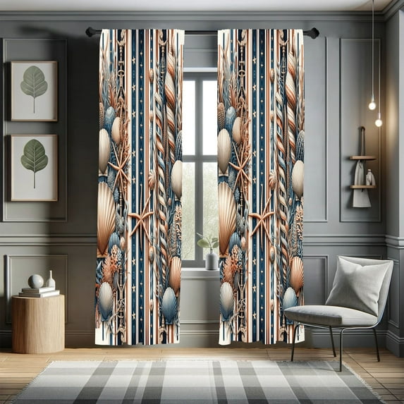 Ambesonne Coastal Curtains 2 Panel Set, Jumble Starfish Coral Art, Pair of - 28" x 95", Sea Blue Pale Salmon