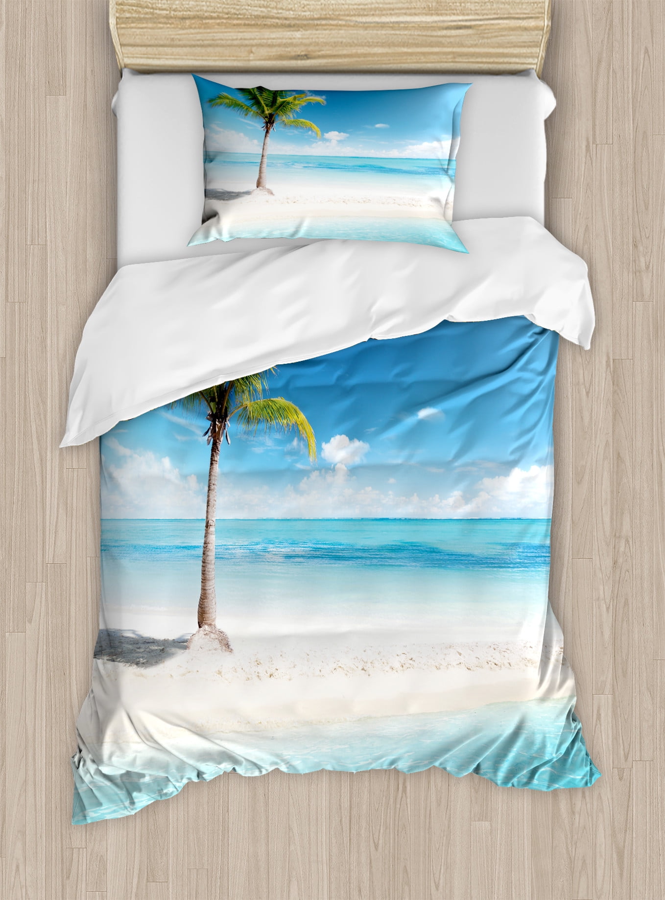 Twin Aqua White Green Coastal Duvet Cover Set