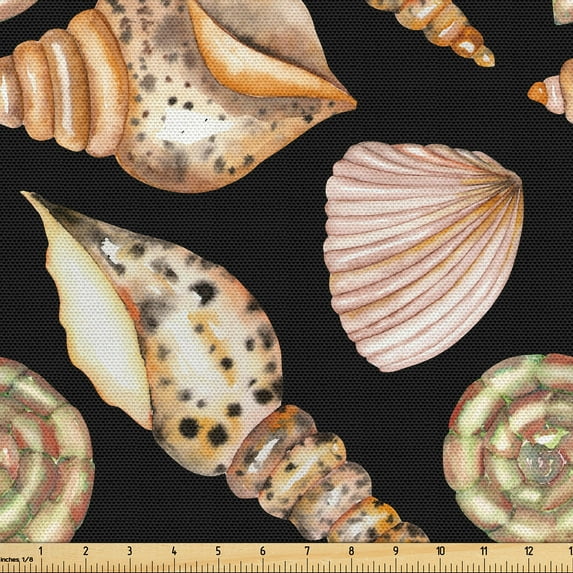 Ambesonne Coastal Fabric by the Yard Upholstery, Marine Watercolor Ocean Art, 1 Yard, Black Sand Brown and Peach