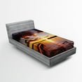 thumbnail image 1 of Ambesonne Coastal Fitted Sheet, Lake Rotorua at Sunrise, Twin Size, Yellow Red Black, 1 of 2