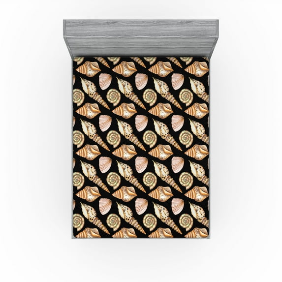 Ambesonne Coastal Fitted Sheet, Marine Watercolor Ocean Art, Full Size, Black Sand Brown and Peach