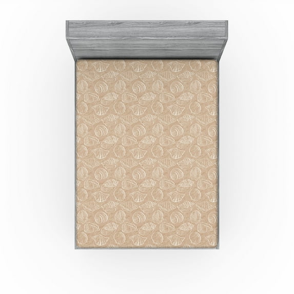 Ambesonne Coastal Fitted Sheet, Summer Seashells Pattern, King Size, Tan and White