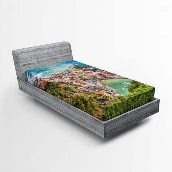 Ambesonne Coastal Fitted Sheet, Vernezza Italy, Twin XL Size, Multicolor