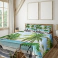 thumbnail image 1 of Ambesonne Coastal Fitted & Top Sheet Set with Shams, Palm Trees Island Shore, Green Aqua Coconut, 1 of 4