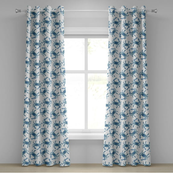 Ambesonne Coastal Grommet Curtain, Crab Illustration Seashore, 50"x96", Soft Blue Sea Blue White