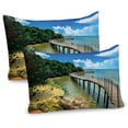 thumbnail image 1 of Ambesonne Coastal Pillow Sham 2 Pack, Boardwalk Sandy Shore, 36"x20", Green Blue Brown, 1 of 3