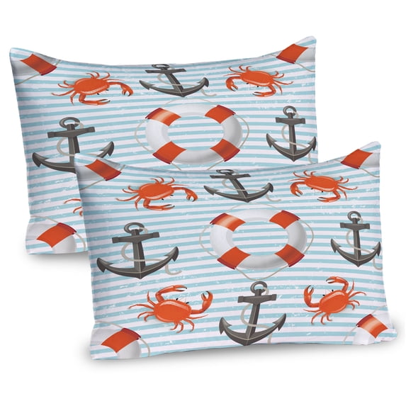 Ambesonne Coastal Pillow Sham 2 Pack, Life Rings Anchor Theme, 36"x20", Scarlet Black and Teal