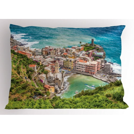 Ambesonne Coastal Pillow Sham, Vernezza Italy, 36" X 20", Multicolor