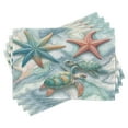 thumbnail image 1 of Ambesonne Coastal Place Mats Set of 4, Starfish and Sea Turtles, Standard Size, Blue Grey Seafoam and Coral, 1 of 5