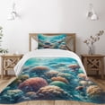 thumbnail image 1 of Ambesonne Coastal Quilted Bedspread Set 2 Pcs, Underwater Reef Scene Fish, Twin Size, Turquoise Salmon and Green, 1 of 4