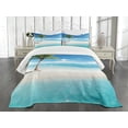 thumbnail image 1 of Ambesonne Coastal Quilted Bedspread Set 3 Pcs, Idyllic Scenery Sunbeam, King Size, Aqua White Green, 1 of 4
