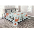 thumbnail image 1 of Ambesonne Coastal Quilted Coverlet 3 Pcs, Life Rings Anchor Theme, Queen Size, Scarlet Black and Teal, 1 of 2