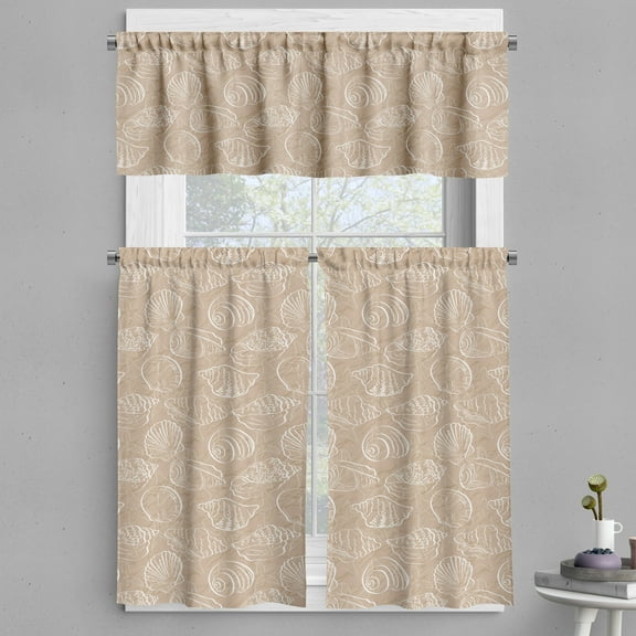 Ambesonne Coastal Valance & Curtain, Summer Seashells Pattern, 55"x36", Tan and White