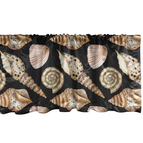 Ambesonne Coastal Window Valance, Marine Watercolor Ocean Art, 54" X 12", Black Sand Brown and Peach