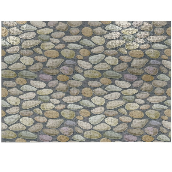 Ambesonne Cobblestone Jigsaw Puzzle Durable Cardboard, Pebble Stonewall, 1000 pcs, Multicolor