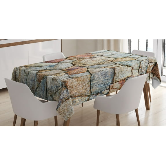 Ambesonne Cobblestone Tablecloth Rectangular Table Cover, Rustic Natural Wall, 60"x90", Multicolor