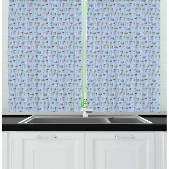 Ambesonne Cocktail Kitchen Curtains, Vivid Alcoholic Beverages, 55"x45", Multicolor