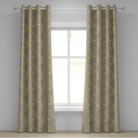 Ambesonne Cocoa Grommet Curtain, Flowers Butterfly, 50" x 120", Cocoa Black and White