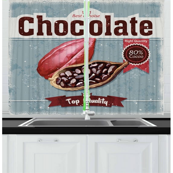 Ambesonne Cocoa Kitchen Curtains, Best Choice Chocolate Retro, 55"x39", Multicolor