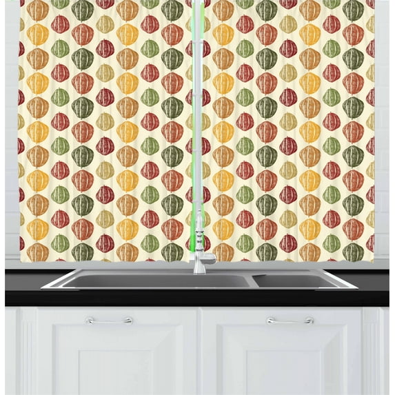Ambesonne Cocoa Kitchen Curtains, Colorful Beans Vintage Style, 55"x39", Multicolor