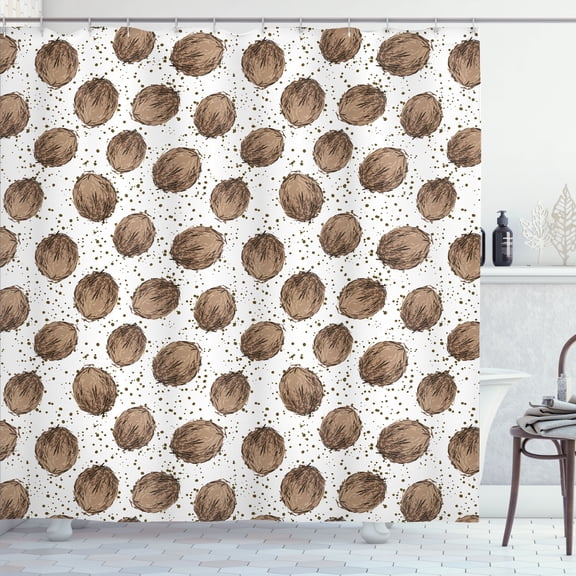Ambesonne Coconut Shower Curtain, Tropical Fruits Dots Art, 69"Wx70"L, Pale Taupe Green Brown