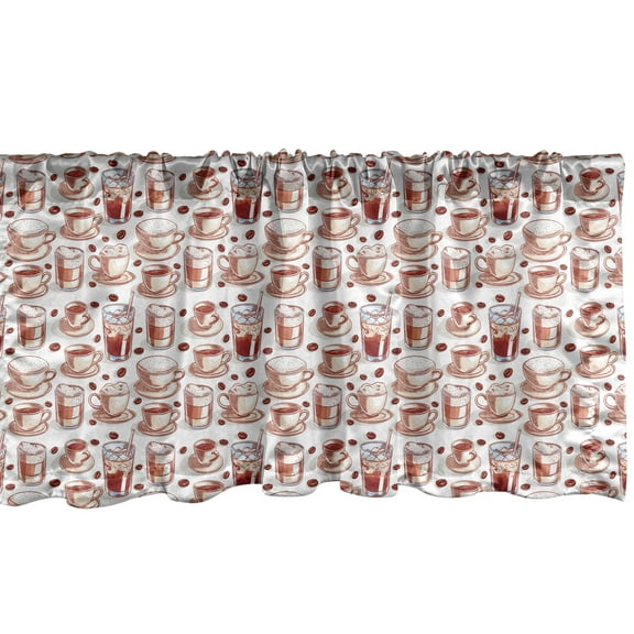 Ambesonne Coffee Art Window Valance, Hot and Iced Cups Beans, 42" x 12", Burgundy Paprika