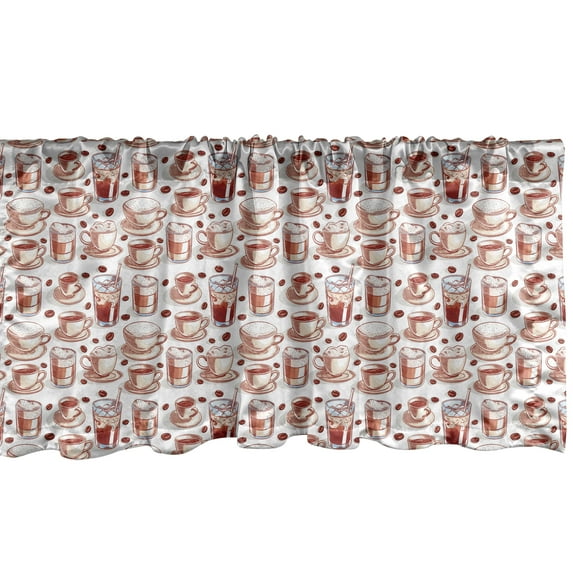 Ambesonne Coffee Art Window Valance, Hot and Iced Cups Beans, 54" X 18", Burgundy Paprika