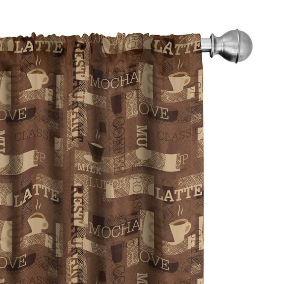 Ambesonne Coffee Curtains, Cafeteria Typography, Pair of 28"x84", Brown Beige