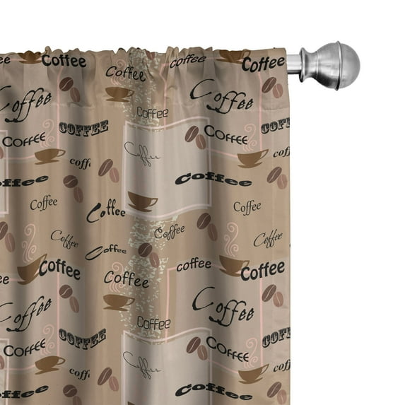 Ambesonne Coffee Curtains, Coffee Typography Beans, Pair of 28"x63", Pale Brown Black