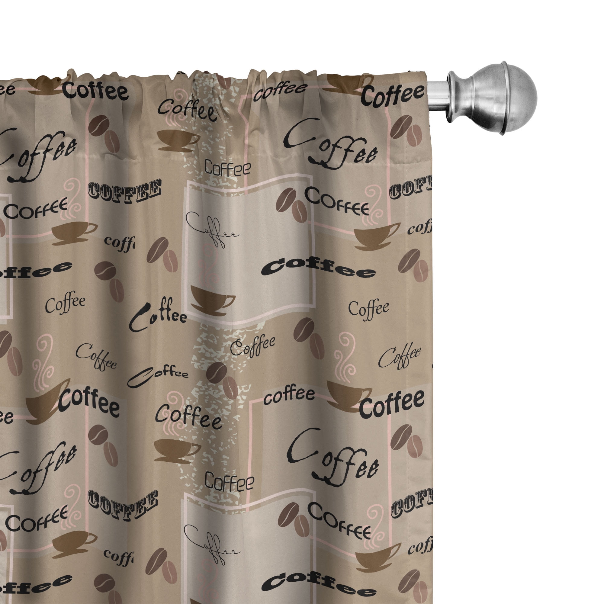 Coffee Typography Beige and Black Microfiber Curtain Panels