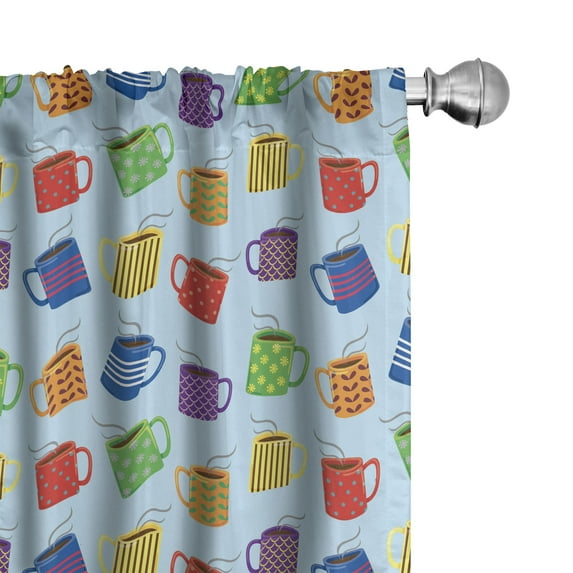 Ambesonne Coffee Curtains, Colorful Mugs Hot Drink, Pair of 28"x95", Multicolor