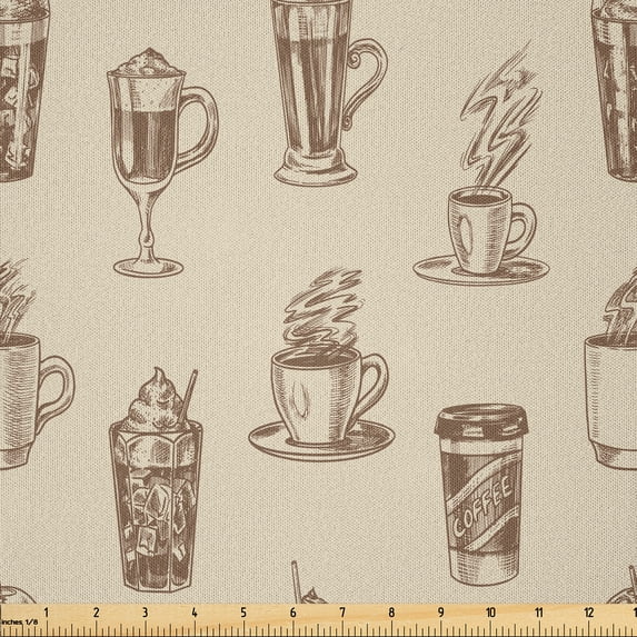 Ambesonne Coffee Fabric by the Yard Microfiber, Mocha Espresso Latte Mocha, 5 Yards, Warm Taupe Cocoa Khaki