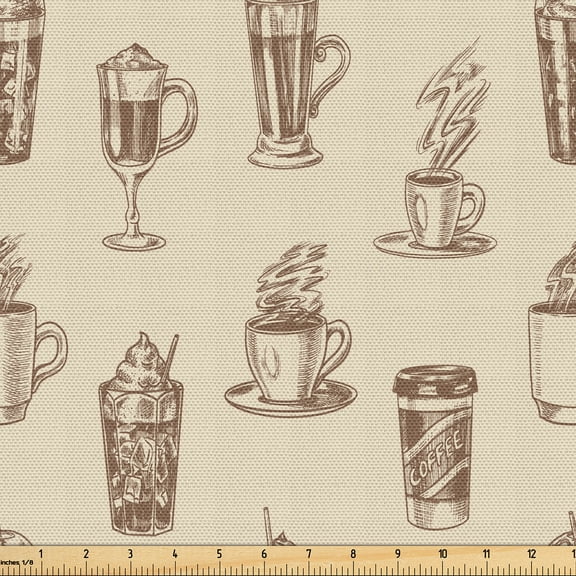 Ambesonne Coffee Fabric by the Yard Upholstery, Mocha Espresso Latte Mocha, 1 Yard, Warm Taupe Cocoa Khaki