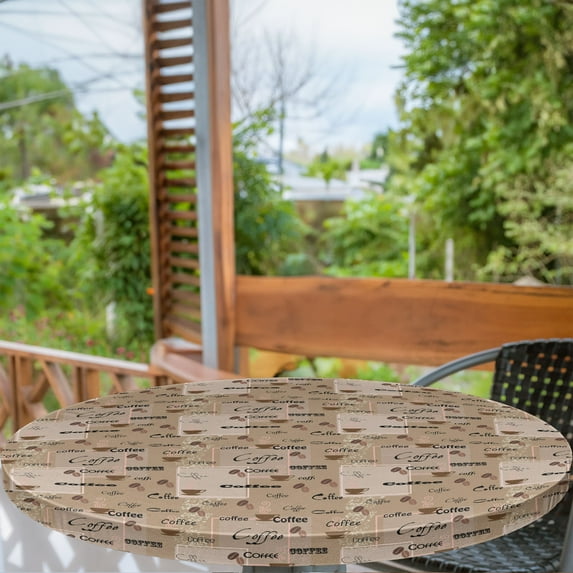 Ambesonne Coffee Fitted Round Tablecloth, Coffee Typography Beans, 40"- 44" Diameter, Pale Brown Black