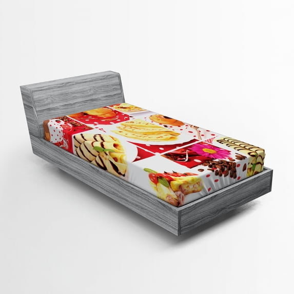 Ambesonne Coffee Fitted Sheet, Bakery Collage Photo, Twin XL Size, Multicolor