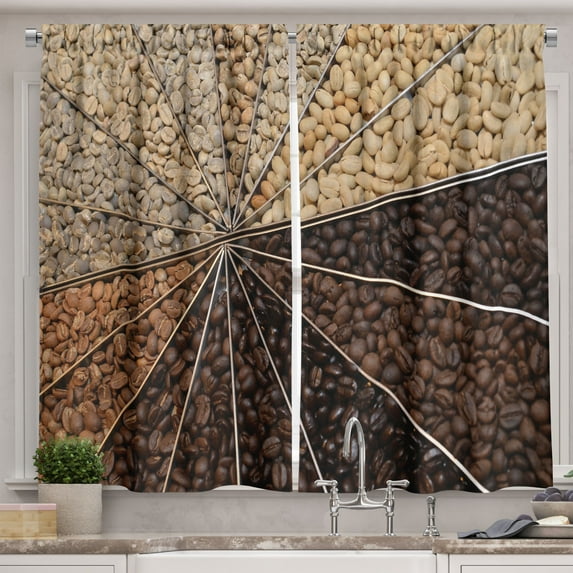 Ambesonne Coffee Kitchen Curtains, Many Varieties of Beans, 55"x45", Beige Brown Pale Brown
