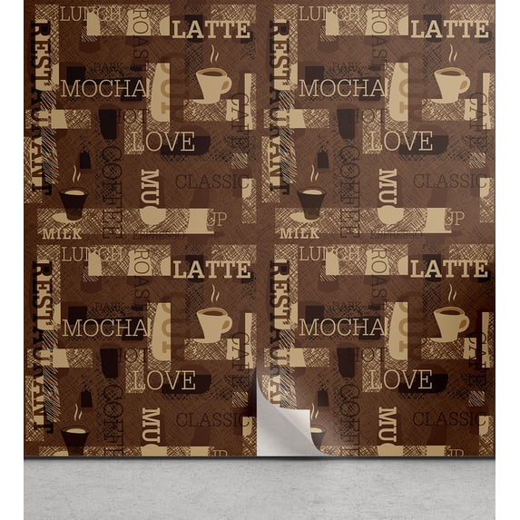 Ambesonne Coffee Peel & Stick Wallpaper for Home, Cafeteria Typography, 13"x72", Brown Beige