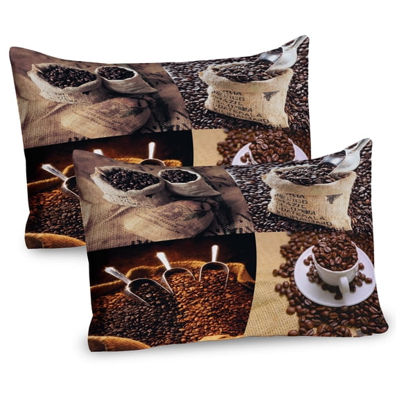 Ambesonne Coffee Pillow Sham 2 Pack, Rustic Collage of Grains, 30"x20", Dark Sand Brown Brown