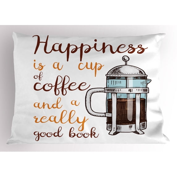 Ambesonne Coffee Pillow Sham, French Press and Words, 26" X 20", Multicolor