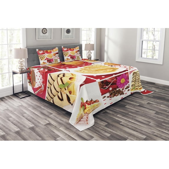 Ambesonne Coffee Quilted Bedspread Set 3 Pcs, Bakery Collage Photo, King Size, Multicolor