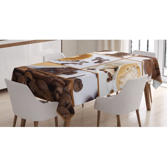 Ambesonne Coffee Tablecloth Rectangular Table Cover, Coffee Mugs Hot Foamy, 60"x90", Brown White