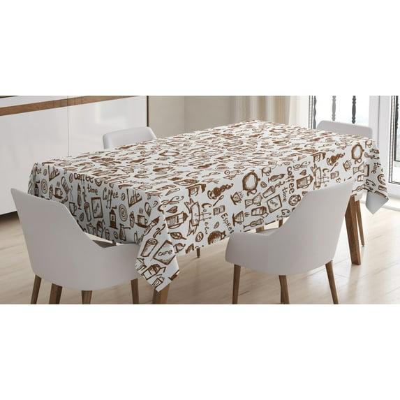 Ambesonne Coffee Tablecloth Rectangular Table Cover, Coffee Time Americano, 60"x90", Brown White
