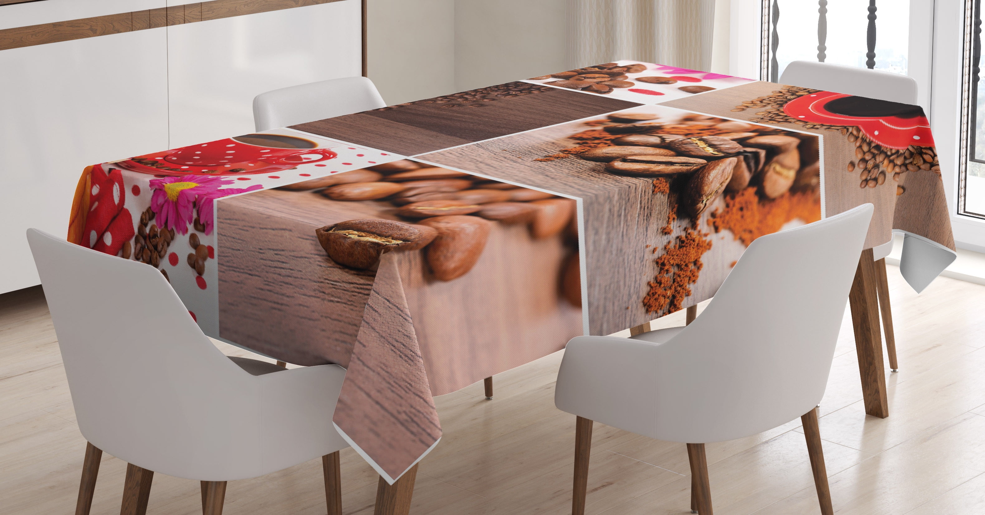 Ambesonne Coffee Tablecloth Rectangular Table Cover, Mugs Polka Dots ...