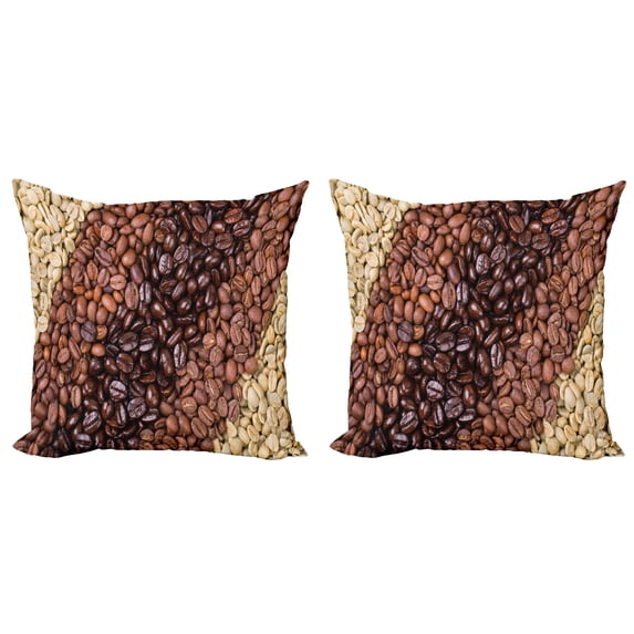 Ambesonne Coffee Throw Pillow Cover 2 Pack, Drink Pale and Dark Stripes, 16", Brown Cream