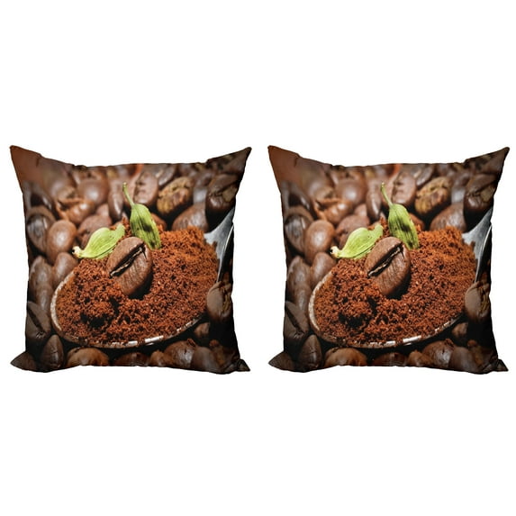 Ambesonne Coffee Throw Pillow Cover 2 Pack, Flavor of Green Cardamom, 20", Brown Green Grey