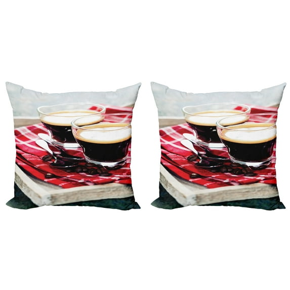 Ambesonne Coffee Throw Pillow Cover 2 Pack, Freshly Brewed Espresso, 24", Multicolor
