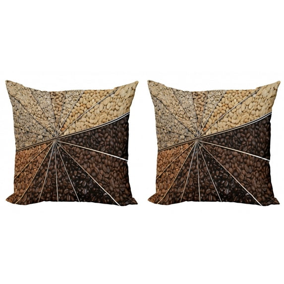 Ambesonne Coffee Throw Pillow Cover 2 Pack, Many Varieties of Beans, 24", Beige Brown Pale Brown