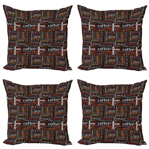 Ambesonne Coffee Throw Pillow Cover 4 Pack, Colorful Typography Art, 16", Multicolor
